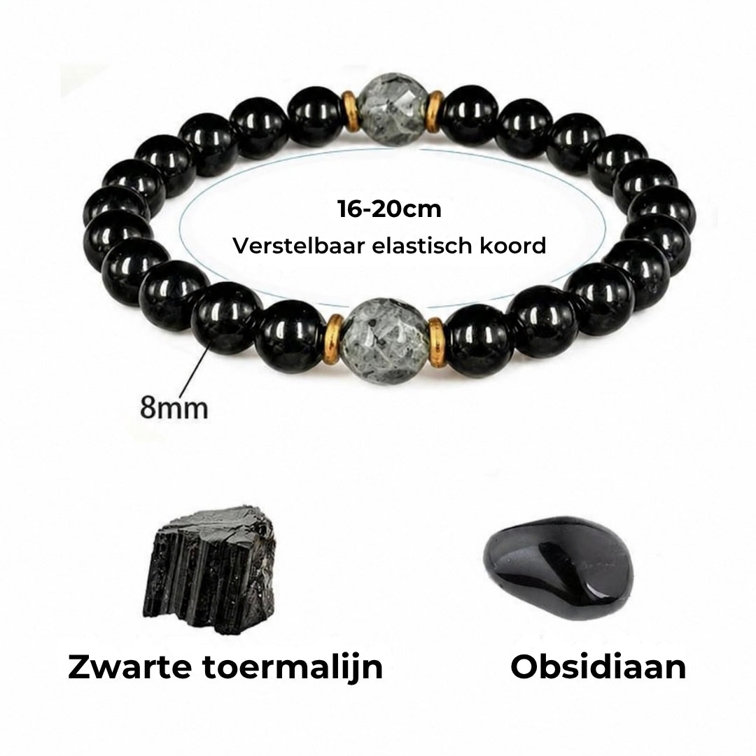 Authentieke Beschermingsarmband met Obsidiaan- en Toermalijnsteen