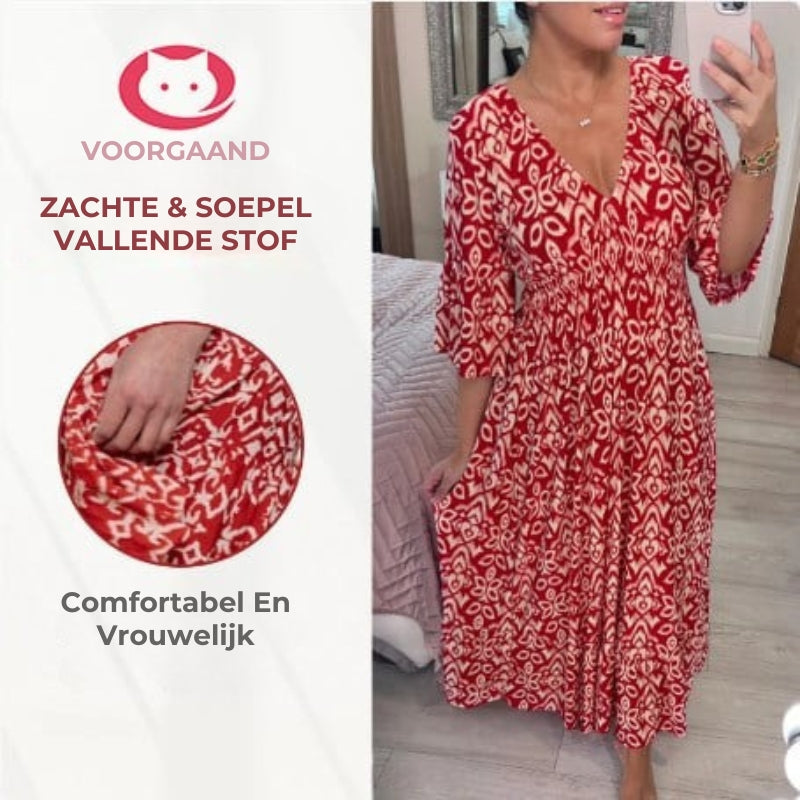 🔥Bohemian casual print V-hals wikkeljurk met lange mouwen