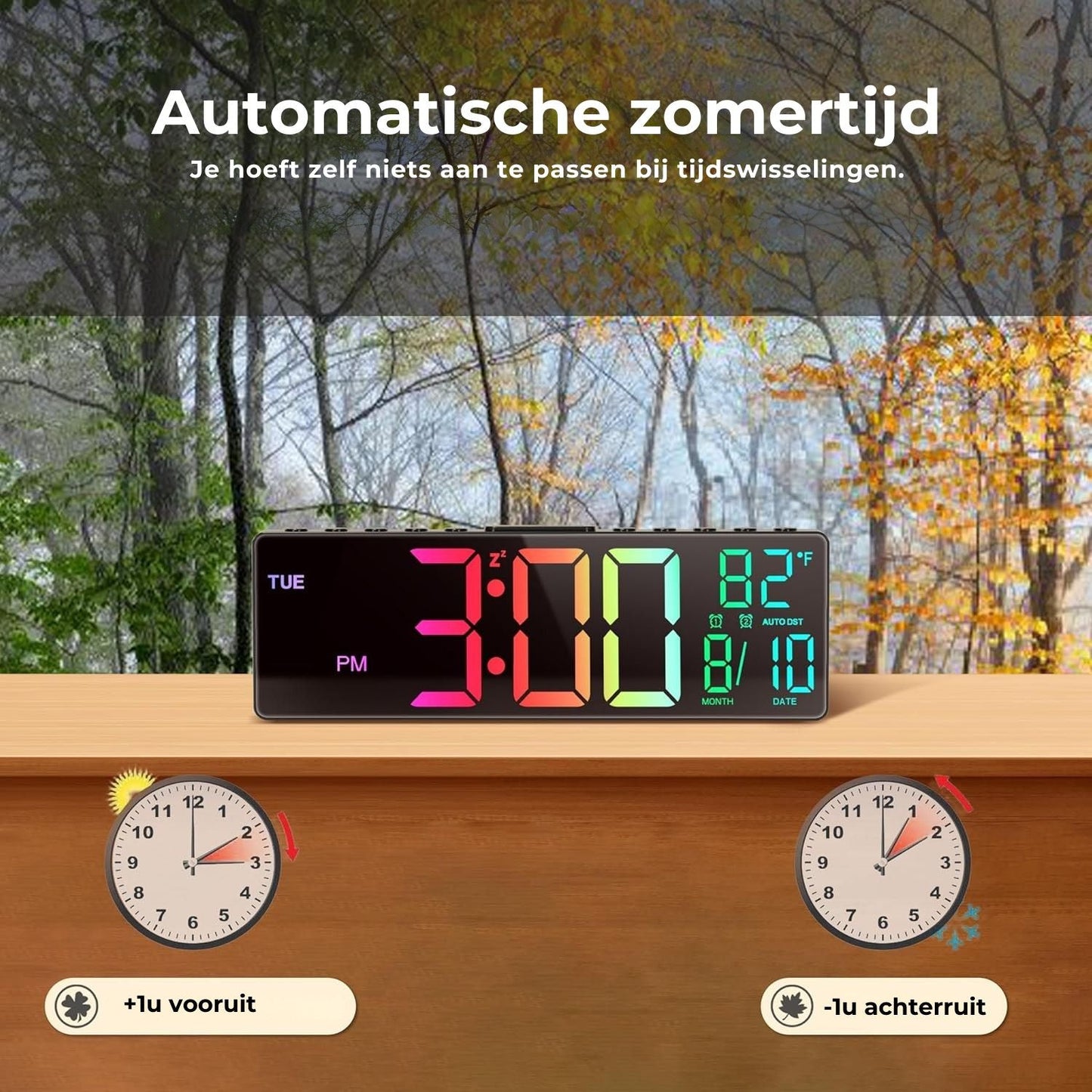 10.5'' digitale grote wekker met 8-in-1 RGB kleuren