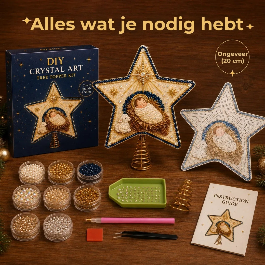 Religieuze DIY Kerstboompiek Kit met Parels en Diamanten