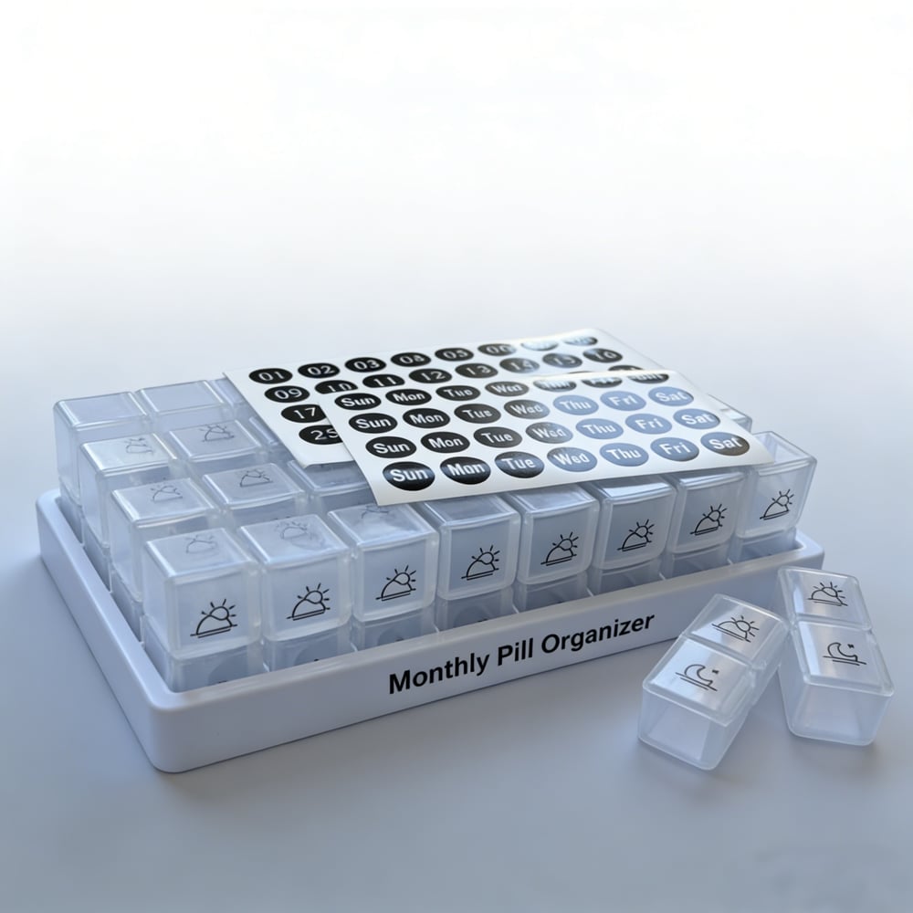 💊 Maandelijkse Pillendoos Organizer (Ochtend/Avond)