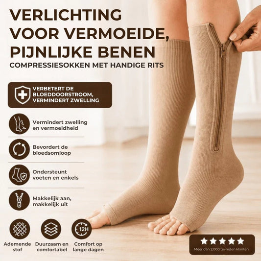 Compressiekousen met ritssluiting voor gemakkelijk aantrekken