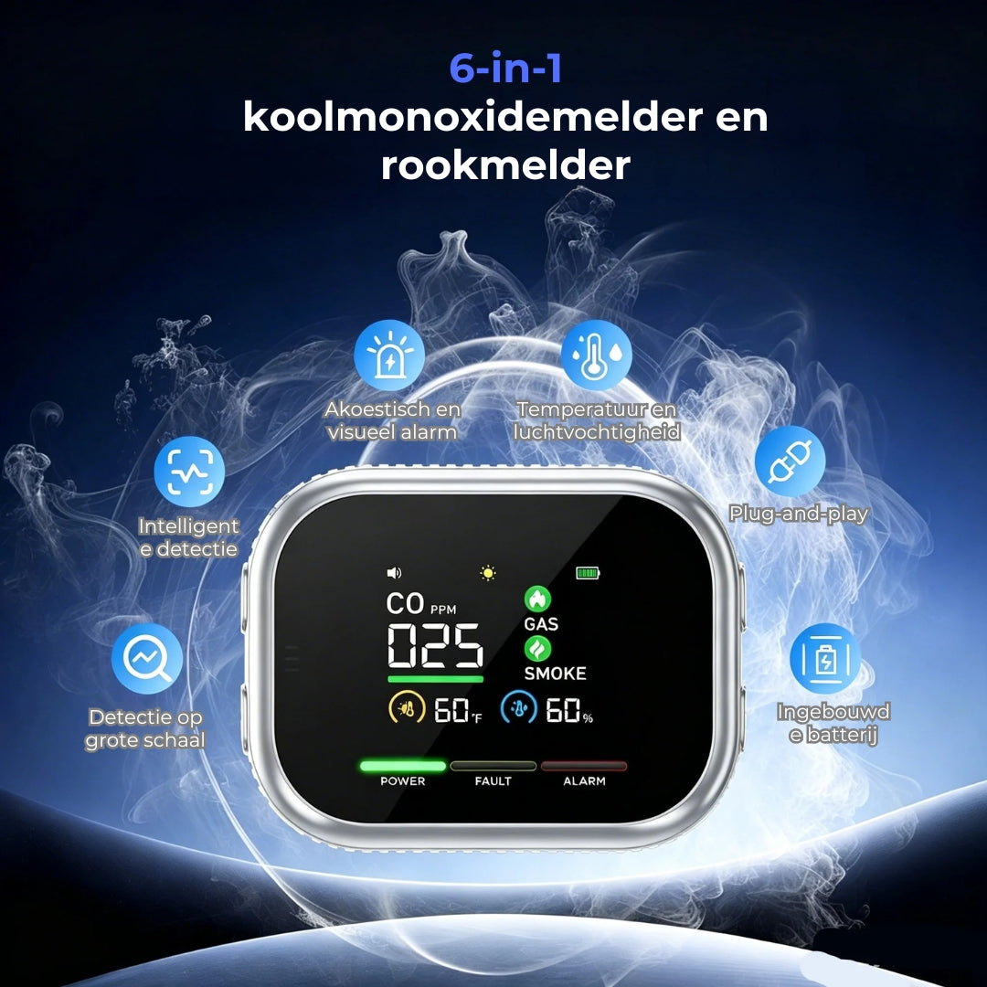 6-in-1 Slimme Veiligheidsdetector - Tot 12 Detecteerbare Stoffen