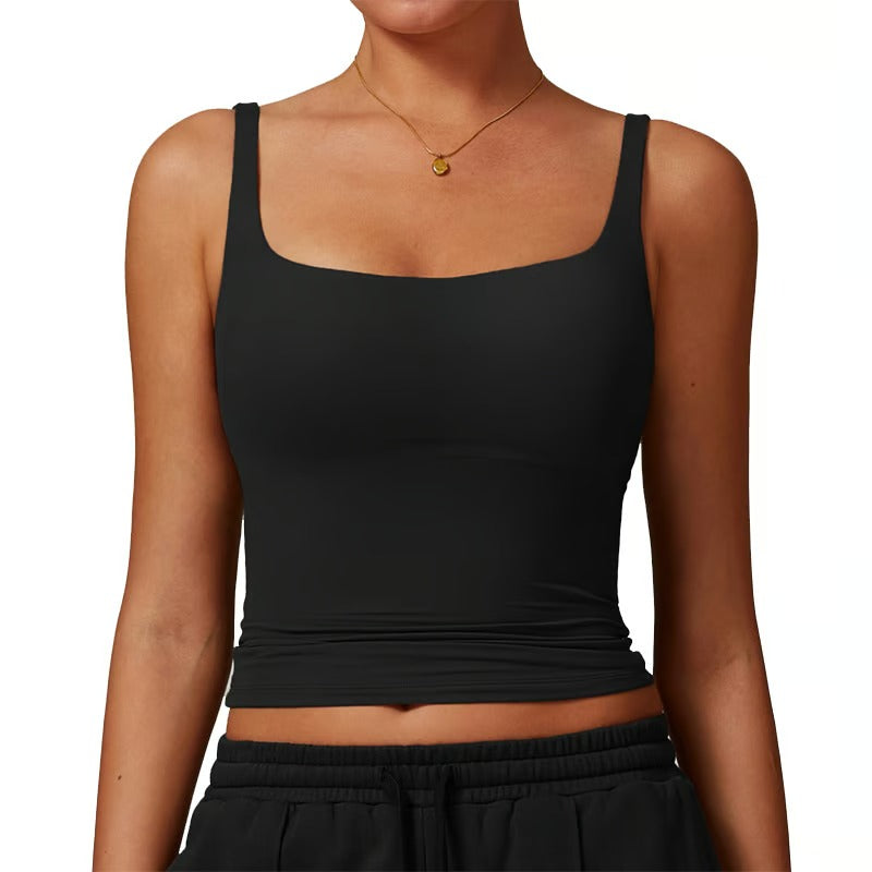 Mouwloze, ademende yogatop met ingebouwde BH