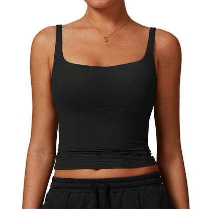 Mouwloze, ademende yogatop met ingebouwde BH
