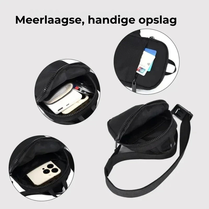 Beveiligde Heuptas: Verstelbare riem, unisex mini-hanger, borsttas