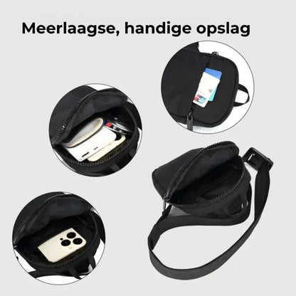 Beveiligde Heuptas: Verstelbare riem, unisex mini-hanger, borsttas