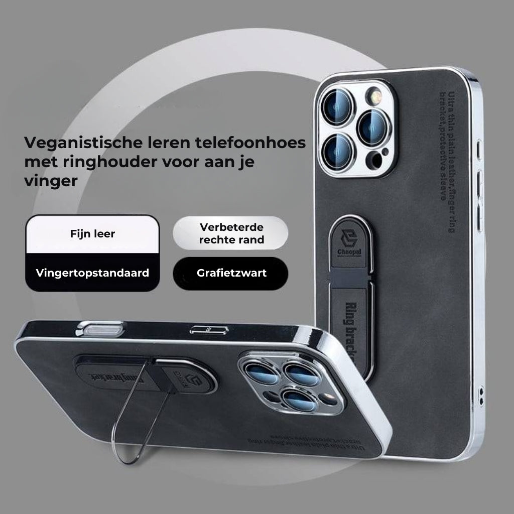 Veganistisch Leren iPhone Hoesje met Ringhouder