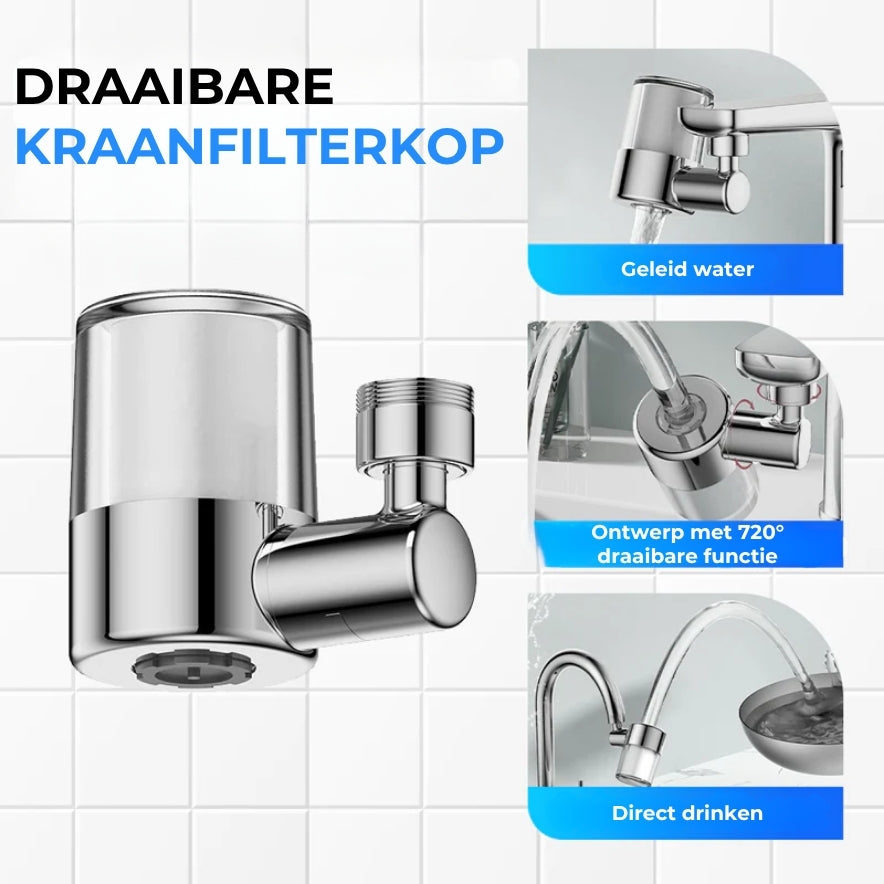 Draaibare kraanfilterkop van 720° – Schoon water, zuinig sproeien, past op elke kraan