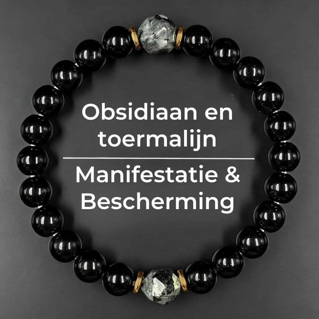 Authentieke Beschermingsarmband met Obsidiaan- en Toermalijnsteen