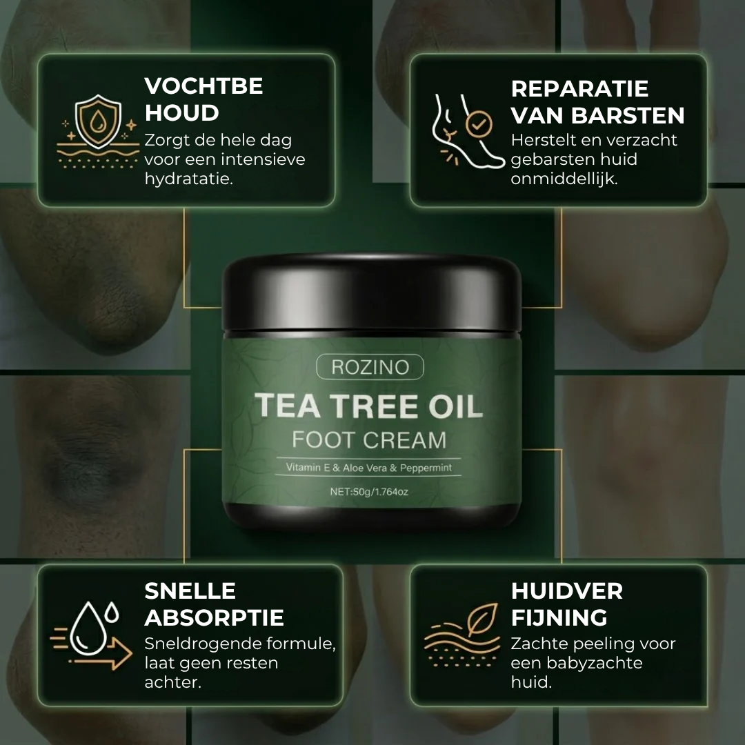 Tea Tree Oil Voetcrème | Vitamine E, aloë vera & pepermunt | Intensieve hydratatie