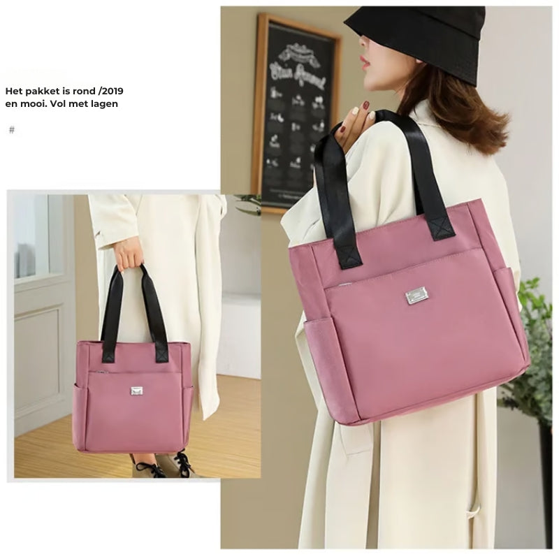 Ruime, Waterafstotende Nylon Schoudertas Met Meerdere Vakken