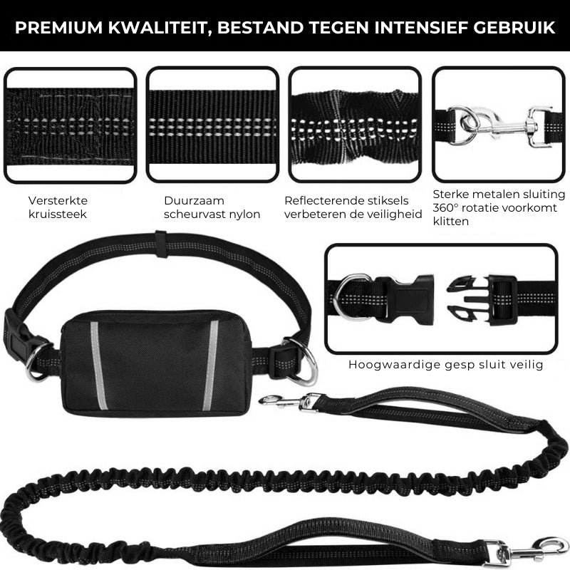 Handsfree hondenriem met praktische heuptas
