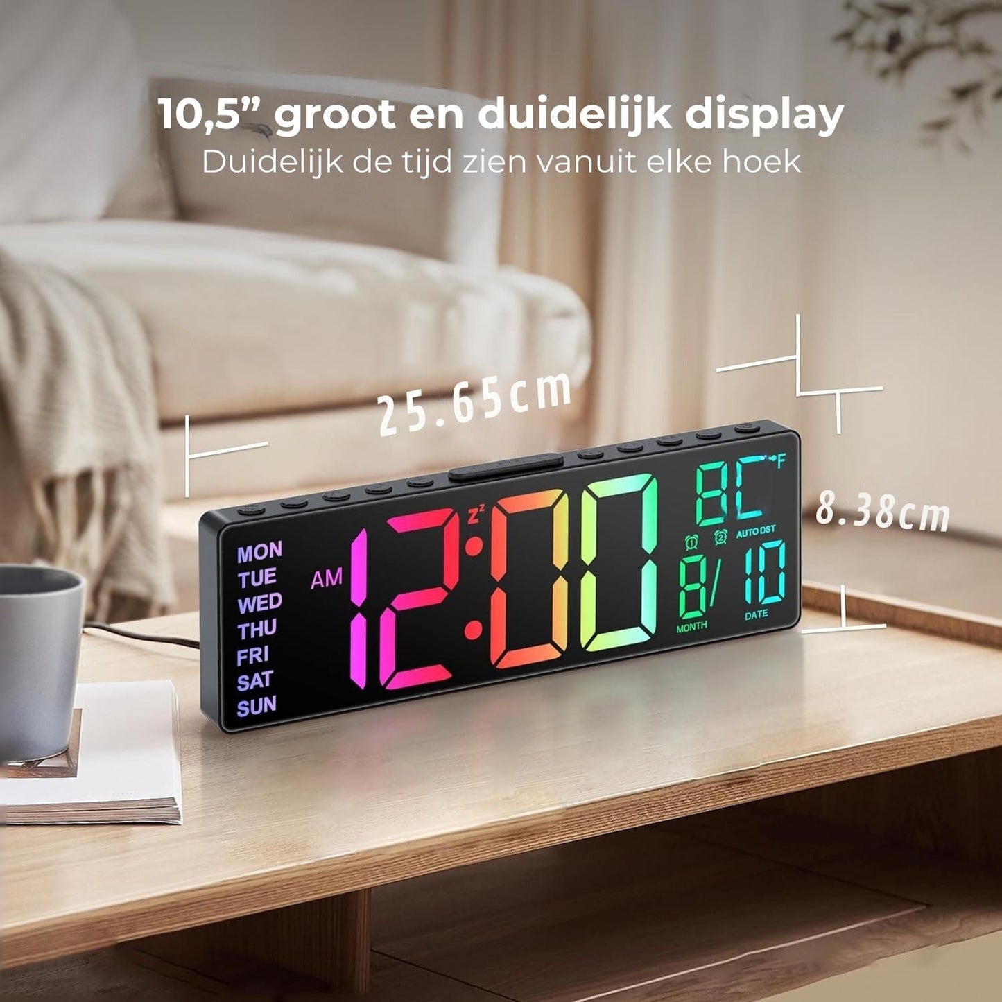 10.5'' digitale grote wekker met 8-in-1 RGB kleuren