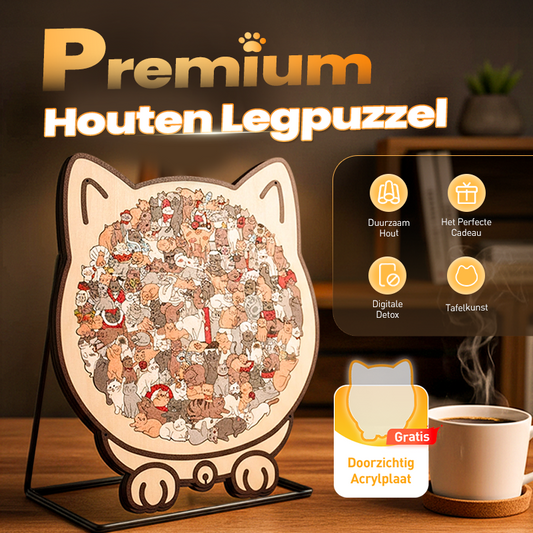 135-Stuks Morandi-kleurige Houten Kat Puzzel