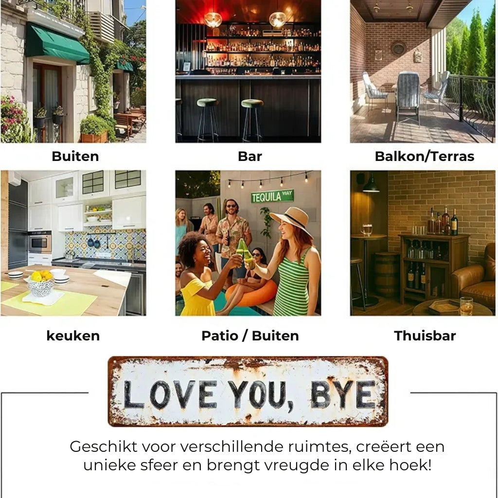 LOVE YOU, BYE – Vintage metalen wandbord