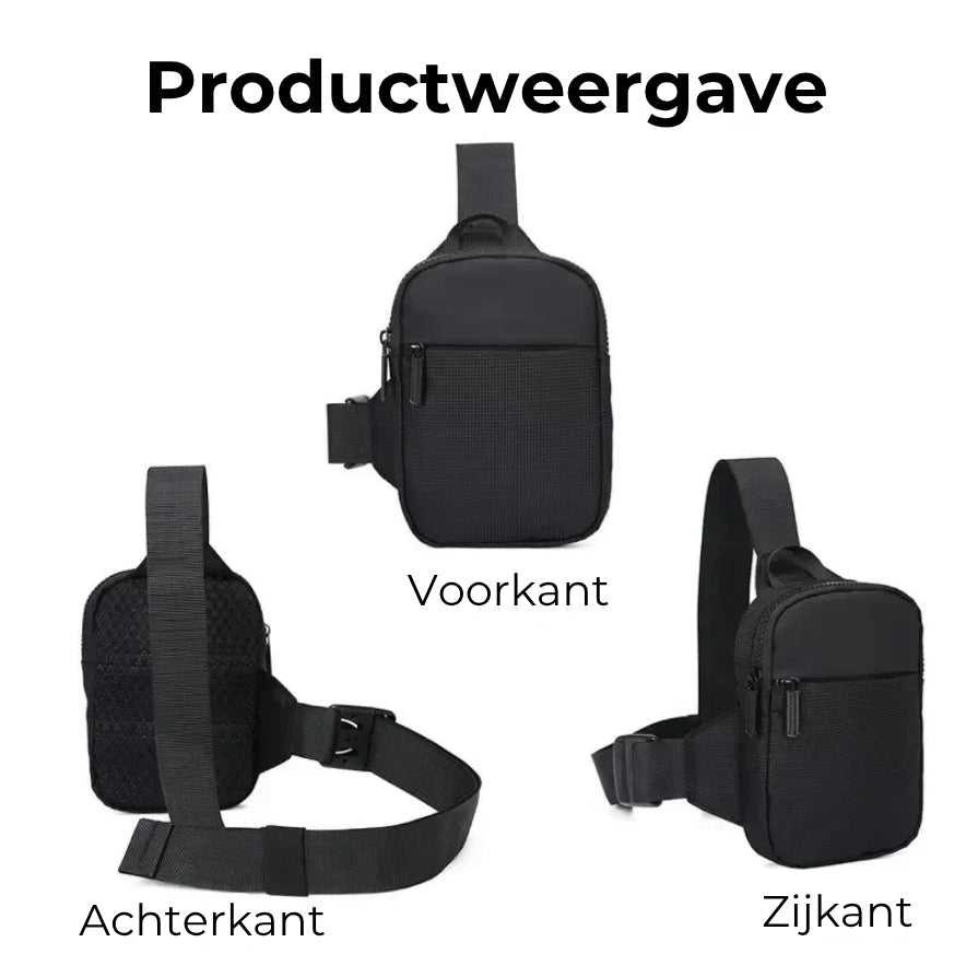 Beveiligde Heuptas: Verstelbare riem, unisex mini-hanger, borsttas