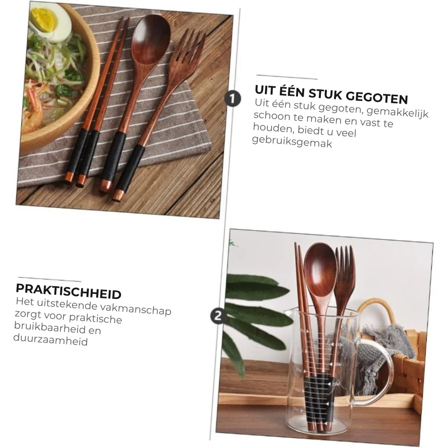 Draagbare houten bestekset