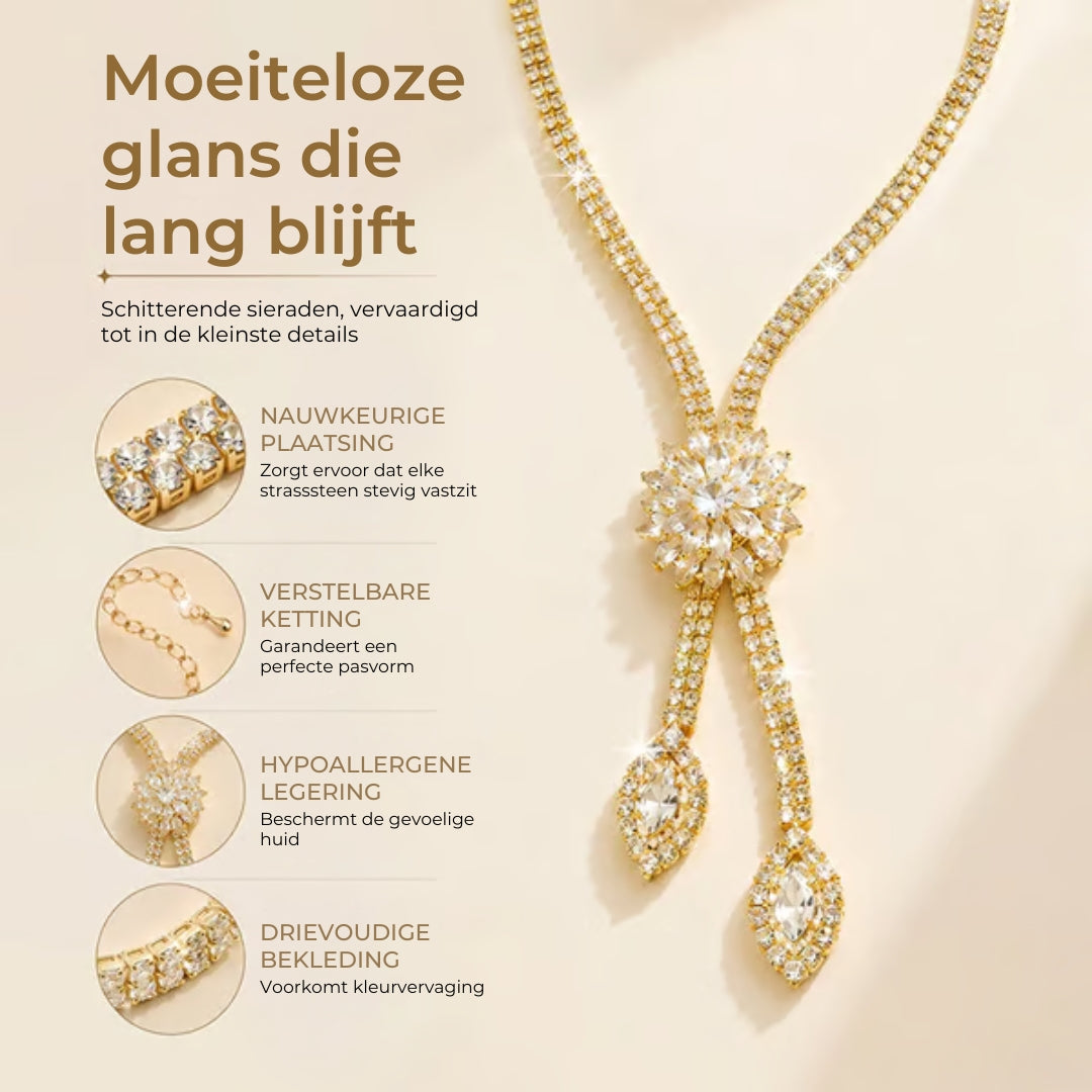Zirkonia Bloemen Sieradenset - Incl. Ketting en Oorbellen