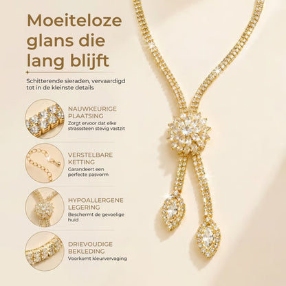 Zirkonia Bloemen Sieradenset - Incl. Ketting en Oorbellen