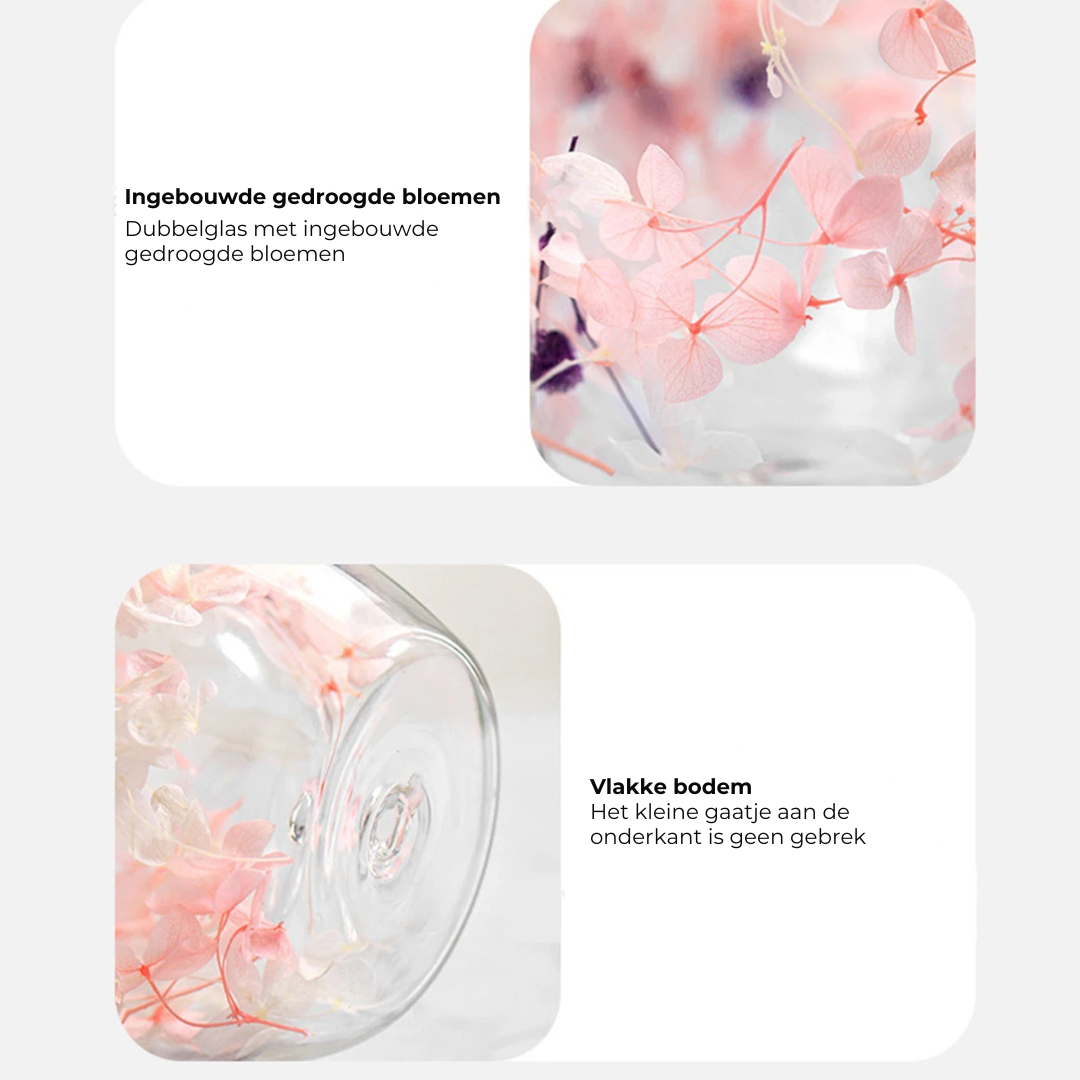 Dubbelwandige Glazen Koffiemok met Gedroogde Bloemen 350 ml
