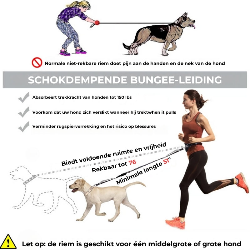 Handsfree hondenriem met praktische heuptas