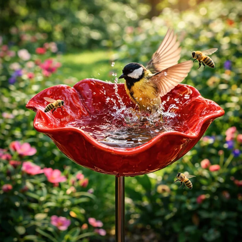 Handgemaakt Vogelbad in Bloemvorm