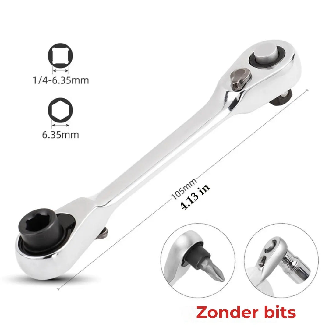 Magnetische Mini-Ratelsleutel 1/4" met Dubbele Kop