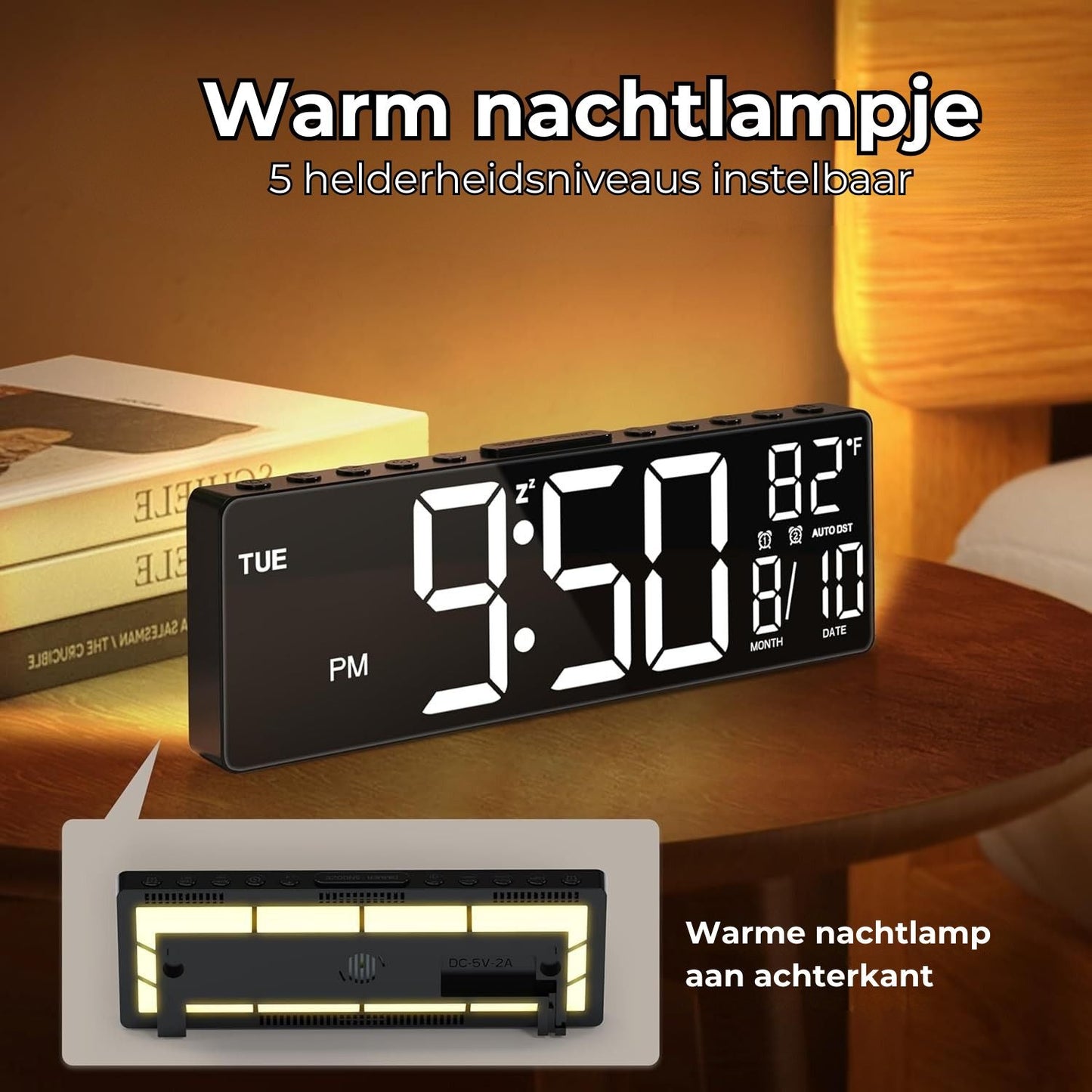 10.5'' digitale grote wekker met 8-in-1 RGB kleuren