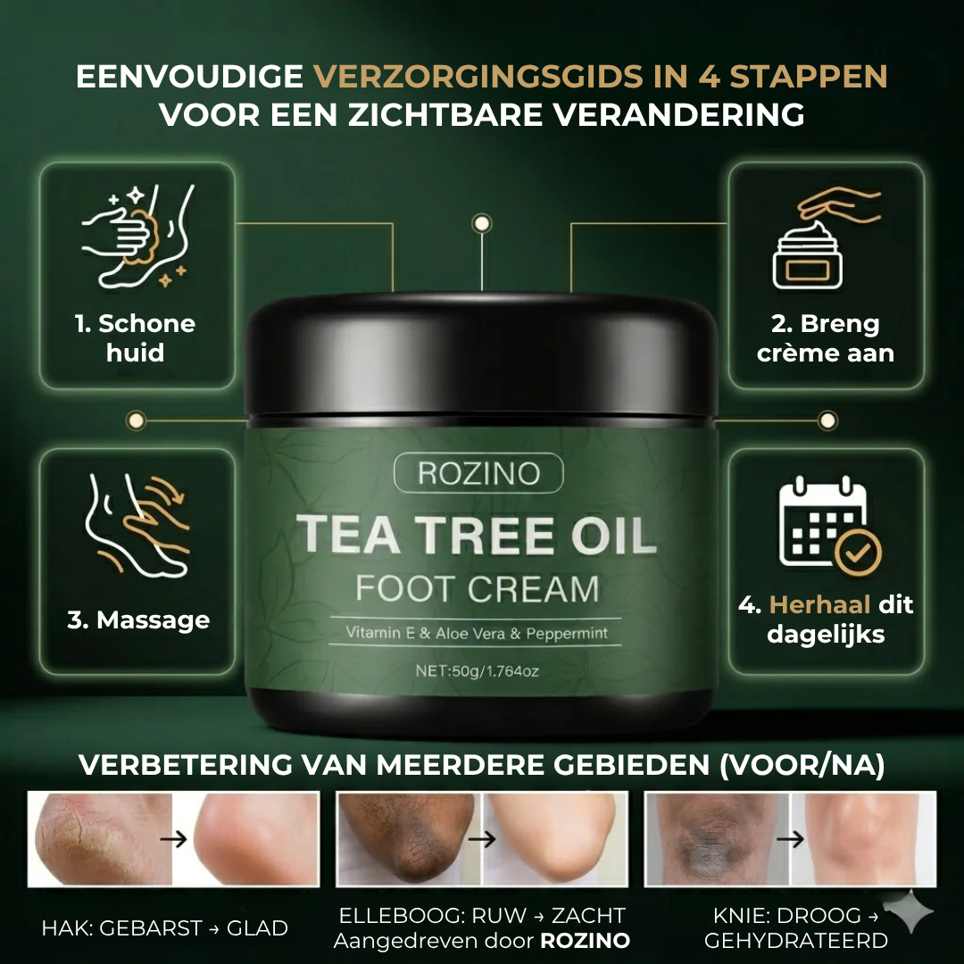 Tea Tree Oil Voetcrème | Vitamine E, aloë vera & pepermunt | Intensieve hydratatie