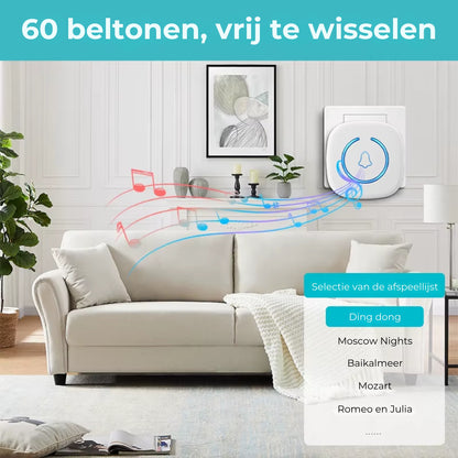 Draadloze Deurbel met 300 Meter Bereik en 60 Melodieën