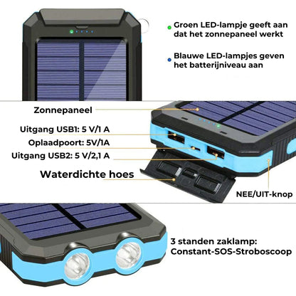 Noodpowerbank en Zaklamp op Zonne-Energie