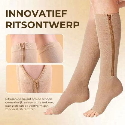 Compressiekousen met ritssluiting voor gemakkelijk aantrekken