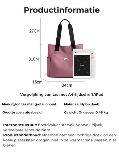 Ruime, Waterafstotende Nylon Schoudertas Met Meerdere Vakken