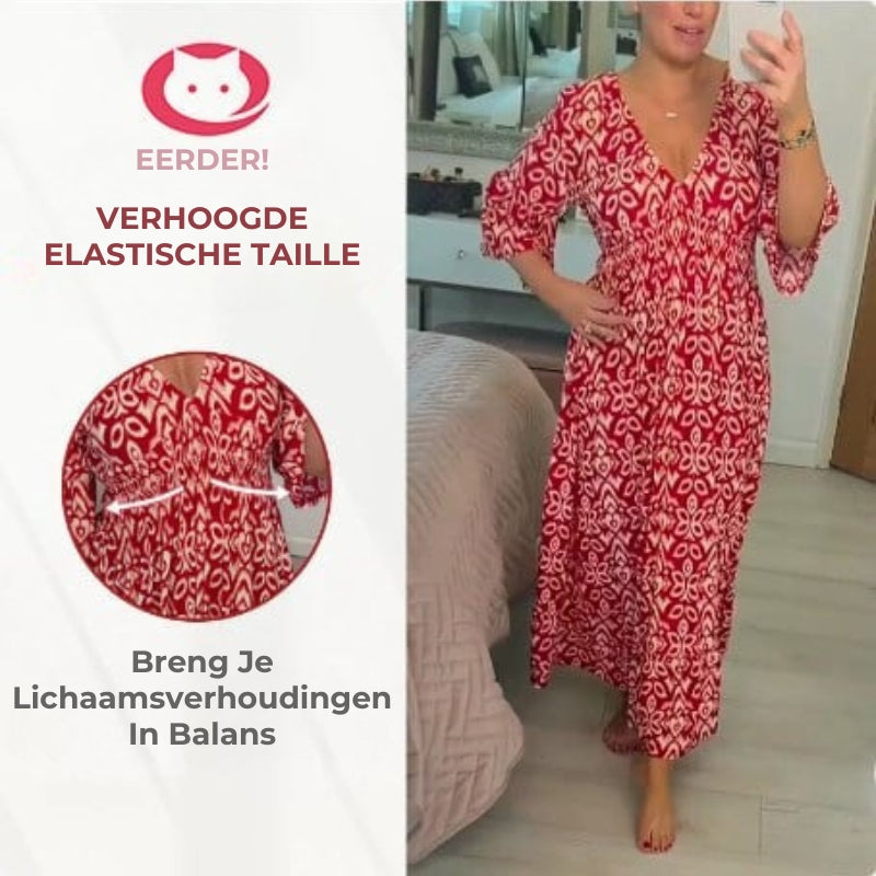 🔥Bohemian casual print V-hals wikkeljurk met lange mouwen