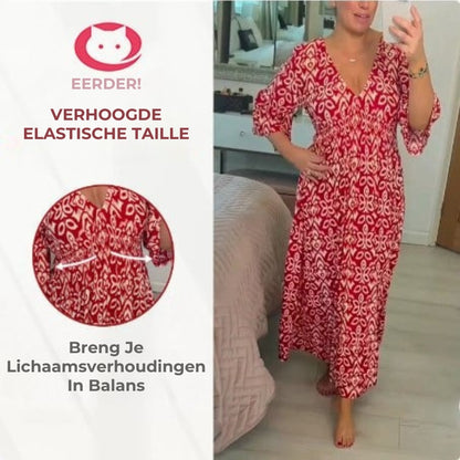 🔥Bohemian casual print V-hals wikkeljurk met lange mouwen