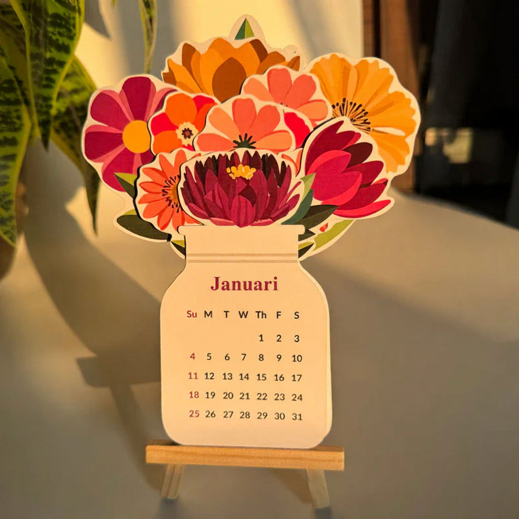 Houten Bloeiende Bloemen Jaarkalender