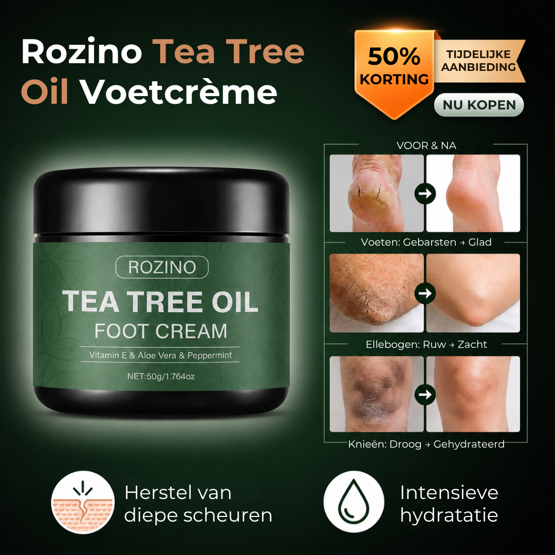 Tea Tree Oil Voetcrème | Vitamine E, aloë vera & pepermunt | Intensieve hydratatie