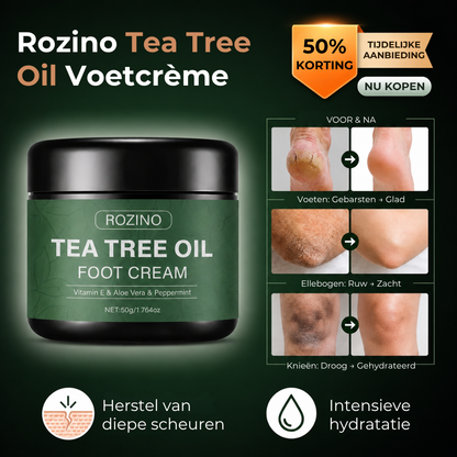 Tea Tree Oil Voetcrème | Vitamine E, aloë vera & pepermunt | Intensieve hydratatie