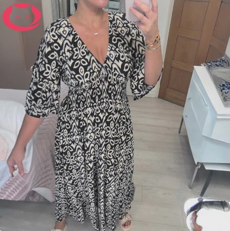 🔥Bohemian casual print V-hals wikkeljurk met lange mouwen