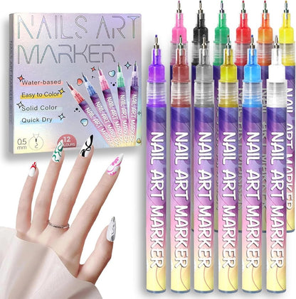 Nagelkunstpennen (set van 12 kleuren)