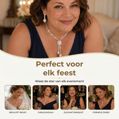 Zirkonia Bloemen Sieradenset - Incl. Ketting en Oorbellen