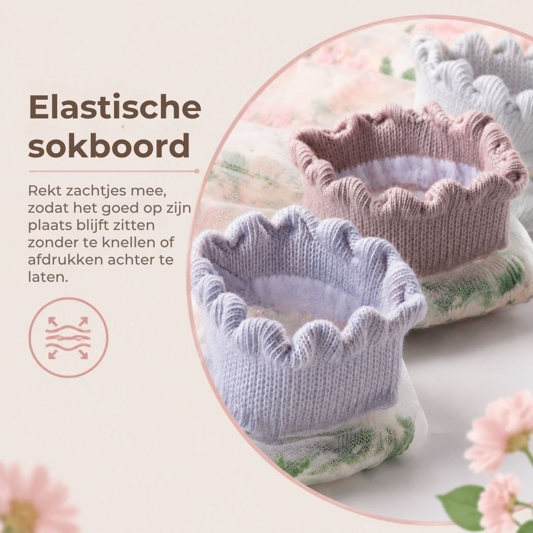 Ademende Enkelsokken met Bloemenmotief voor Dames - 5 Paar