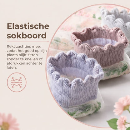 Ademende Enkelsokken met Bloemenmotief voor Dames - 5 Paar