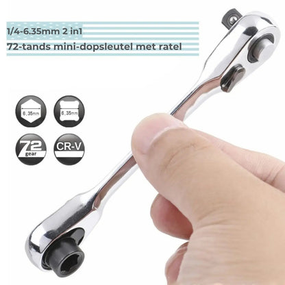 Magnetische Mini-Ratelsleutel 1/4" met Dubbele Kop