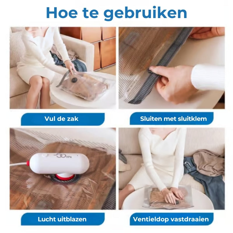 6-pak USB Elektrische Vacuümcompressiezakken - Bespaar ruimte, reis licht!