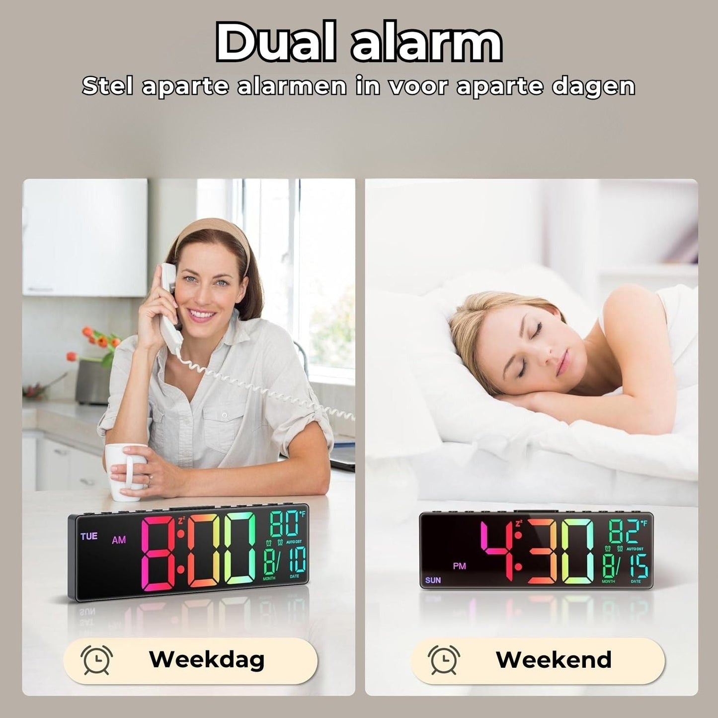 10.5'' digitale grote wekker met 8-in-1 RGB kleuren