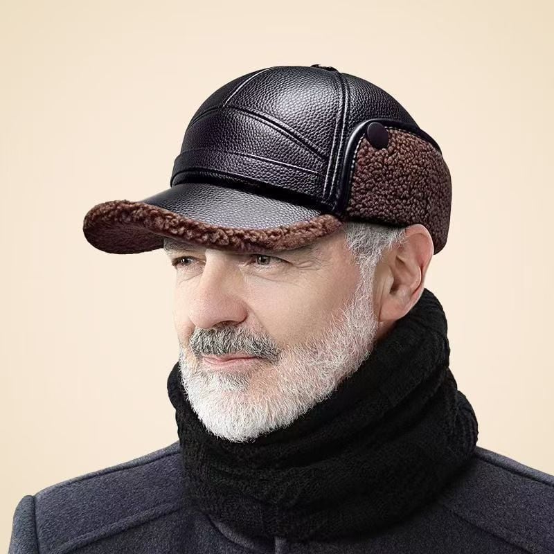 🧢 Wintermuts voor heren met platte oorkappen van schapenvacht
