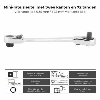 Magnetische Mini-Ratelsleutel 1/4" met Dubbele Kop