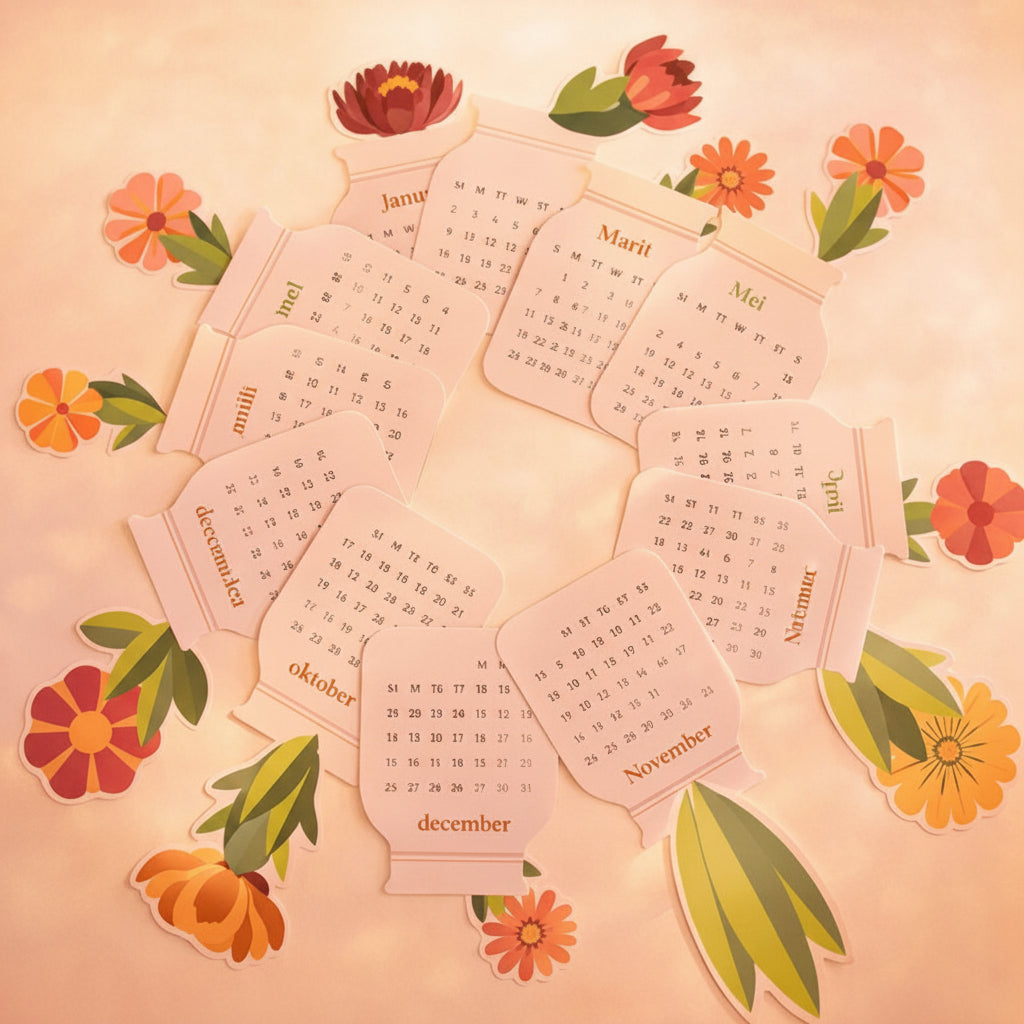 Houten Bloeiende Bloemen Jaarkalender